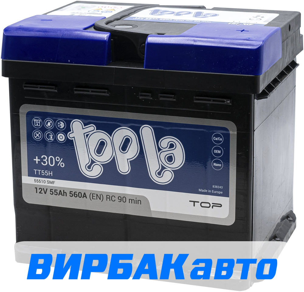 Купить Аккумулятор Topla Top Sealed (55510 SMF) 55 Ач 560 А обратная  полярность, клемма стандартная, цены в Волжском — интернет-магазин  VIRBACauto