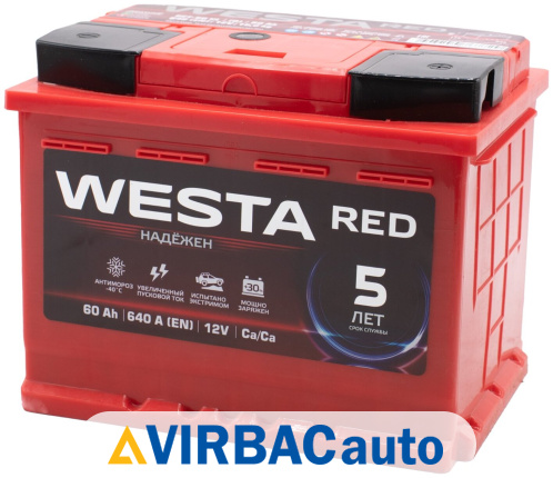 Купить Аккумулятор WESTA RED 60 Ач 640 А обратная полярность, клемма стандартная, цены в Волжском — интернет-магазин VIRBACauto